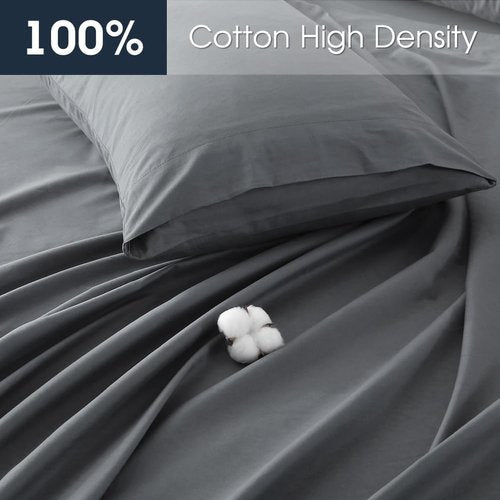HYPREST Queen Sheet Set - Extra Deep Pocket 100% Cotton, Grey Luxury Cooling Sheets for 18"-24" Mattresses