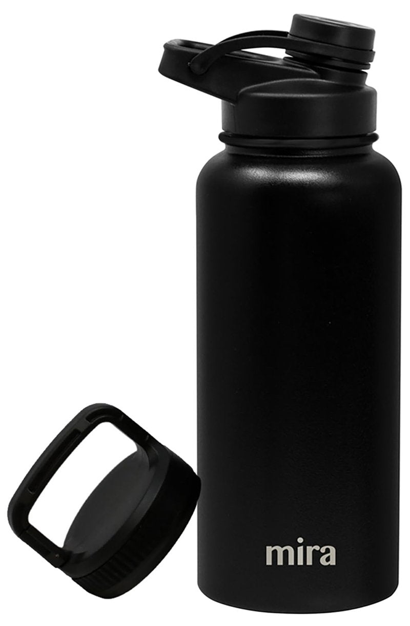 MIRA 32 oz Insulated Sports Bottle - Stainless Steel Temperature Control Thermo - Easy-Drink Spout (24Hr Cold/12Hr Hot) - Black