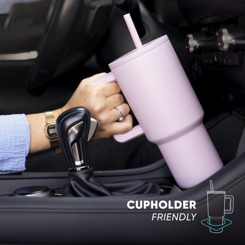 Simple Modern 40 oz Trek Tumbler with Handle and Straw Lid | Cup Holder Friendly Insulated Stainless Steel Travel Mug | Strawberry Fields