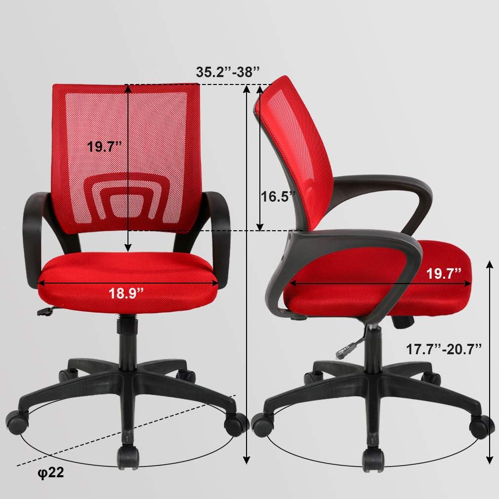BestOffice Ergonomic Desk Chair - Mesh Computer Chair with Lumbar Support & Armrests | Red Mid Back