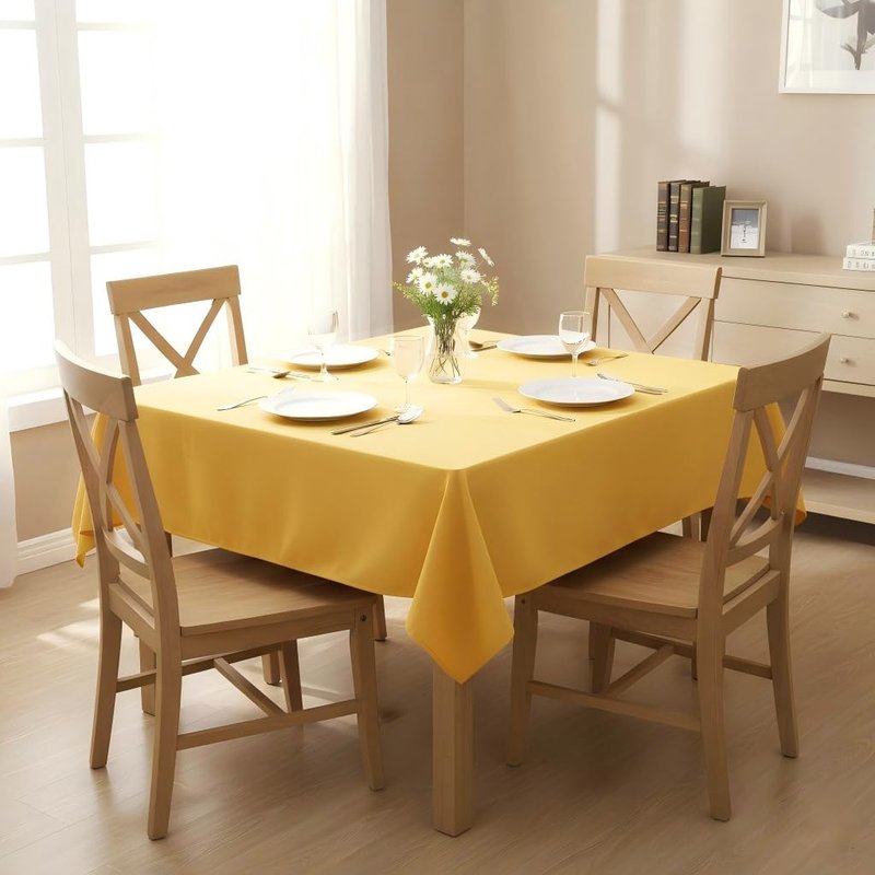sancua Square Tablecloth - 60 x 60 Inch - Stain and Wrinkle Resistant Washable Polyester Table Cloth, Decorative Fabric Table Cover for Dining Tables, Buffet Parties and Camping, Yellow