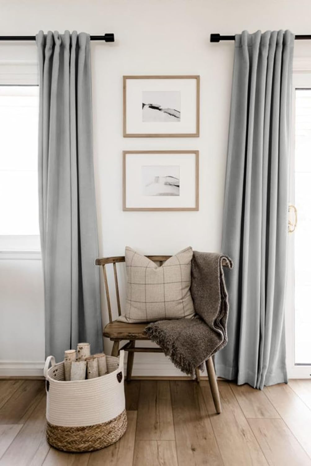 Skiennix 100% Blackout Linen Curtains - Thermal Insulated Drapes for Bedroom | 50" W x 90" L, Ash Grey