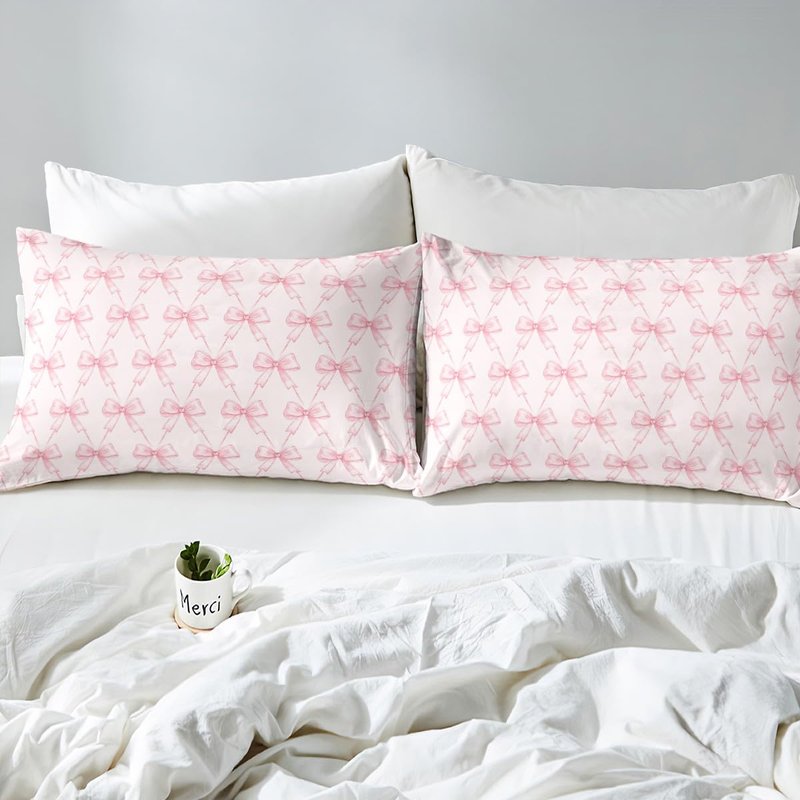 jejeloiu Bow Sheet Set King Size Pink Girls Bow Bed Sheets Set Boys Girls Cute Bowknot Sheets with Deep Pocket Fitted Sheet for Kids Women Men Kawaii Bedding Set