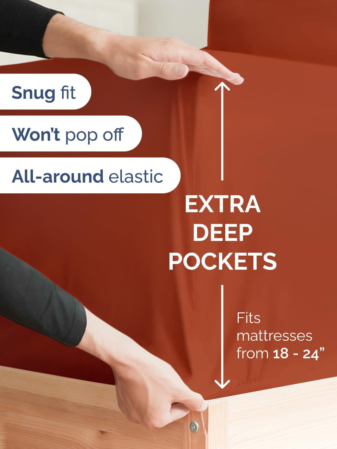 Skiennix Extra Deep Full Sheet Set - 6-Piece Breathable Cooling Bedding - Soft, Wrinkle-Free Terracotta