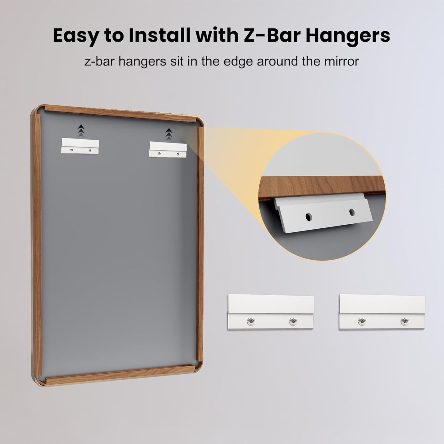 LOAAO Bathroom Mirror - 40x32 Inch Rounded Rectangle Design with Wood Grain Metal Frame | Anti-Rust, Versatile Hanging Options