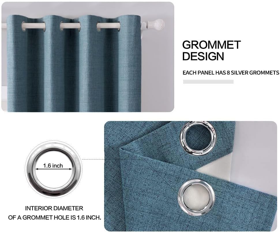 MIULEE Linen Blackout Curtains - 100% Room Darkening Thermal Insulated Grommet Panels | 42" x 90" Dusty Blue (2 PCs)