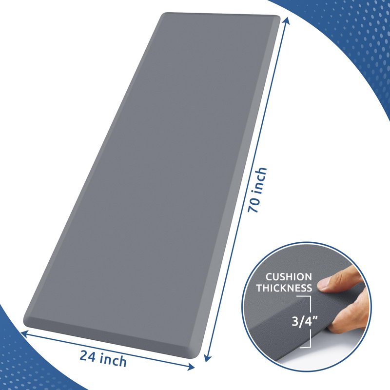 KitchenClouds Kitchen Mat Cushioned Anti Fatigue Rug 24"x70" Water Resistant, Non Slip, Standing and Comfort Desk/Floor Mats for House Sink Office (Grey,0.8inch)