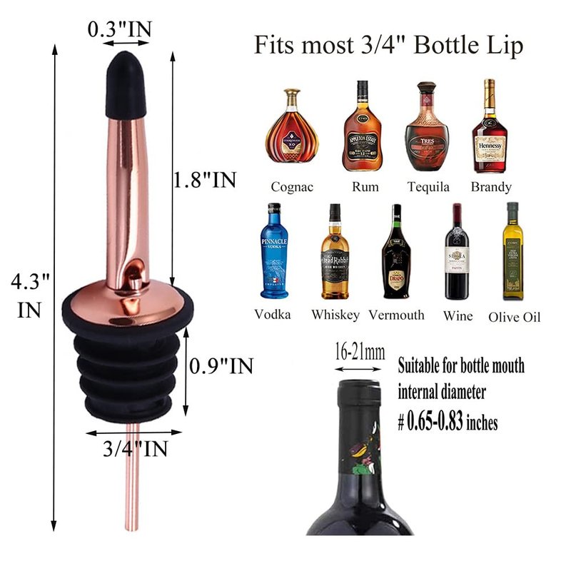 Pafusen 6 Pack Liquor Bottle Pourers, Liquor Pour Spout for Liquor Bottles, Stainless Steel Olive oil Dispenser Spout, Alcohol Pourer Spouts Dust Caps Covers, Rose Gold