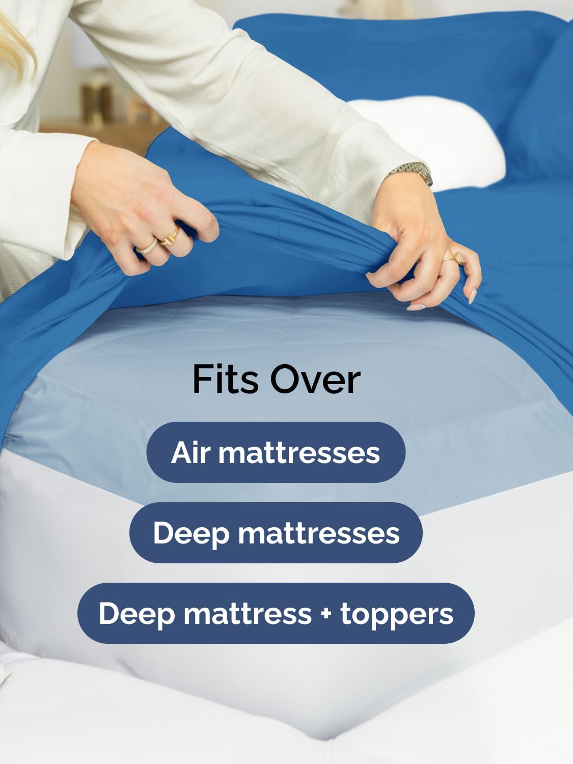 Skiennix Extra Deep Split King Sheet Set - 7 Piece Breathable Cooling Bedding - Soft Wrinkle-Free Royal Blue