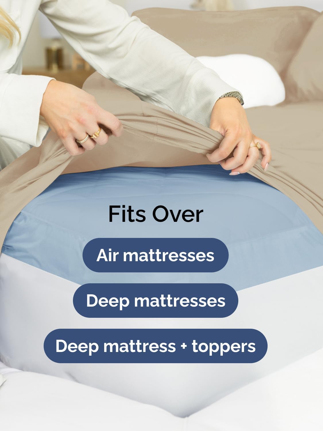 Skiennix Extra Deep Cal King Sheet Set | 6-Piece Breathable Cooling Bedding - Soft, Wrinkle-Free Cream