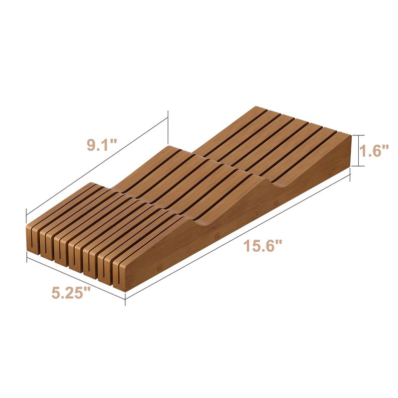 In-Drawer Knife Block Organizer - Bamboo Wood Drawer Knife Organizer-Protecting Knife Organizer Block (Not Included) (Brown, 13 Knives Dock)