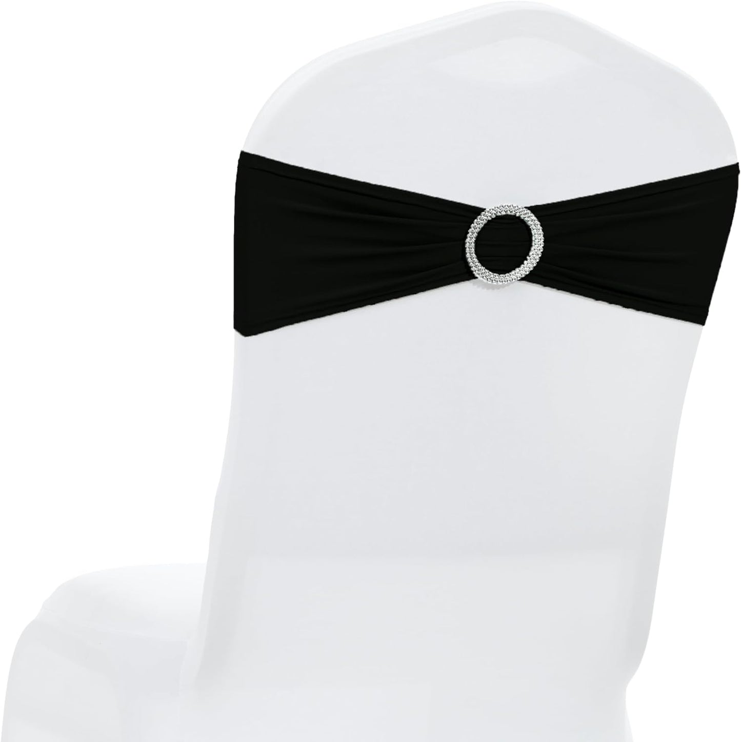 MDS Spandex Chair Sashes - Premium Stretch Covers with Buckle Slider for Weddings & Events | Black, Set of 75