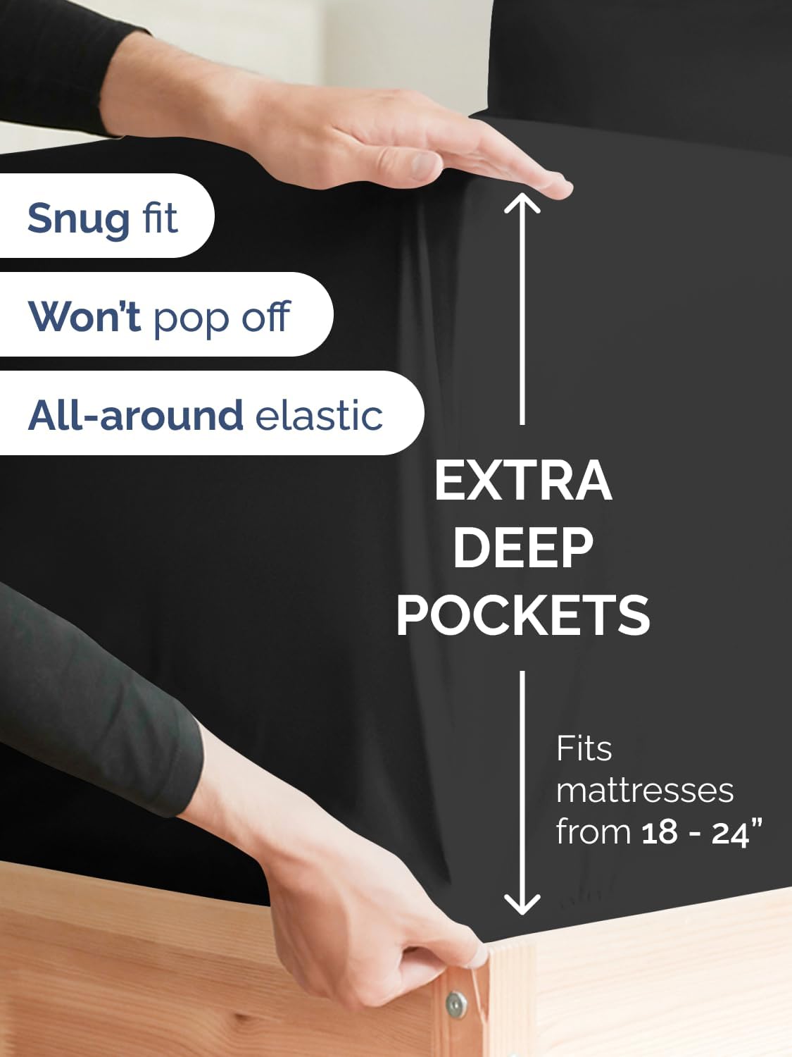 Skiennix Extra Deep Twin Sheet Set - 4-Piece Breathable Cooling Bedding - Soft, Wrinkle-Free Black