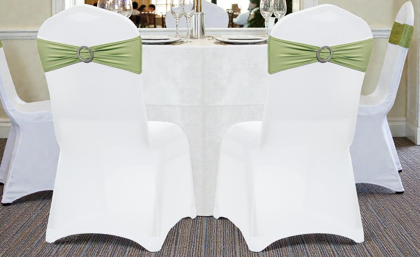MDS Spandex Chair Sashes - Universal Fit Elastic Stretch Ties with Buckle for Events | Sage Green - Pack of 150