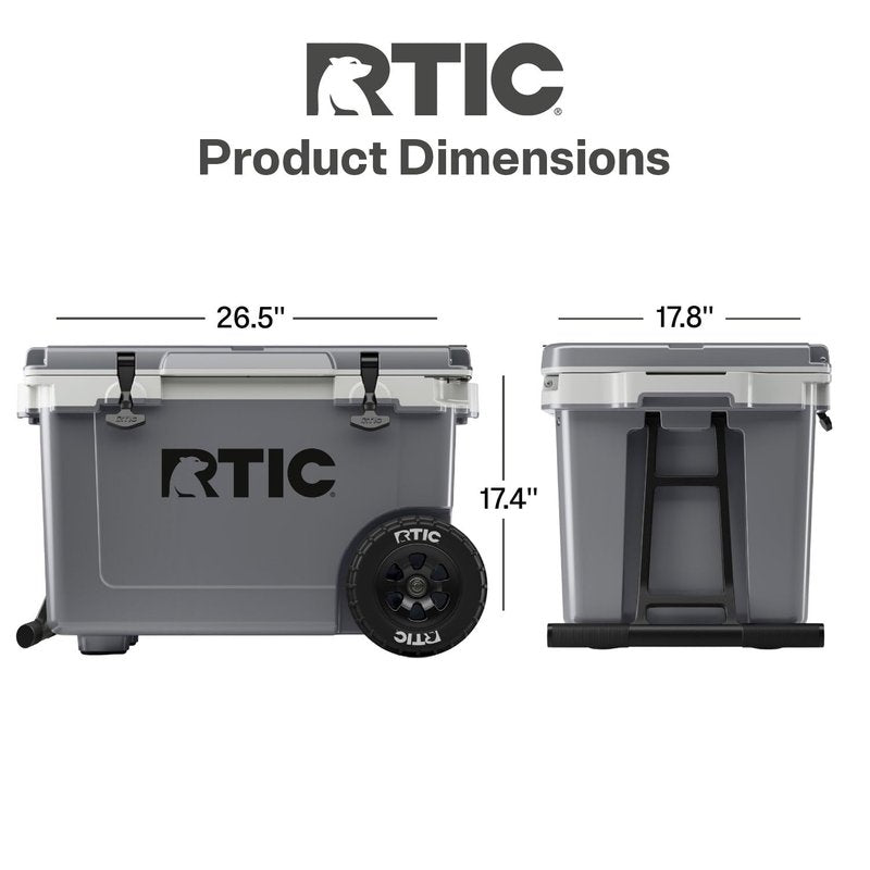 RTIC 52 Quart Ultra-Light Wheeled Hard Cooler Insulated Portable Ice Chest Box for Beach, Drink, Camping, Picnic, Fishing, Boat, Barbecue, 30% Lighter Than Rotomolded Coolers, Dark Grey & Cool Grey