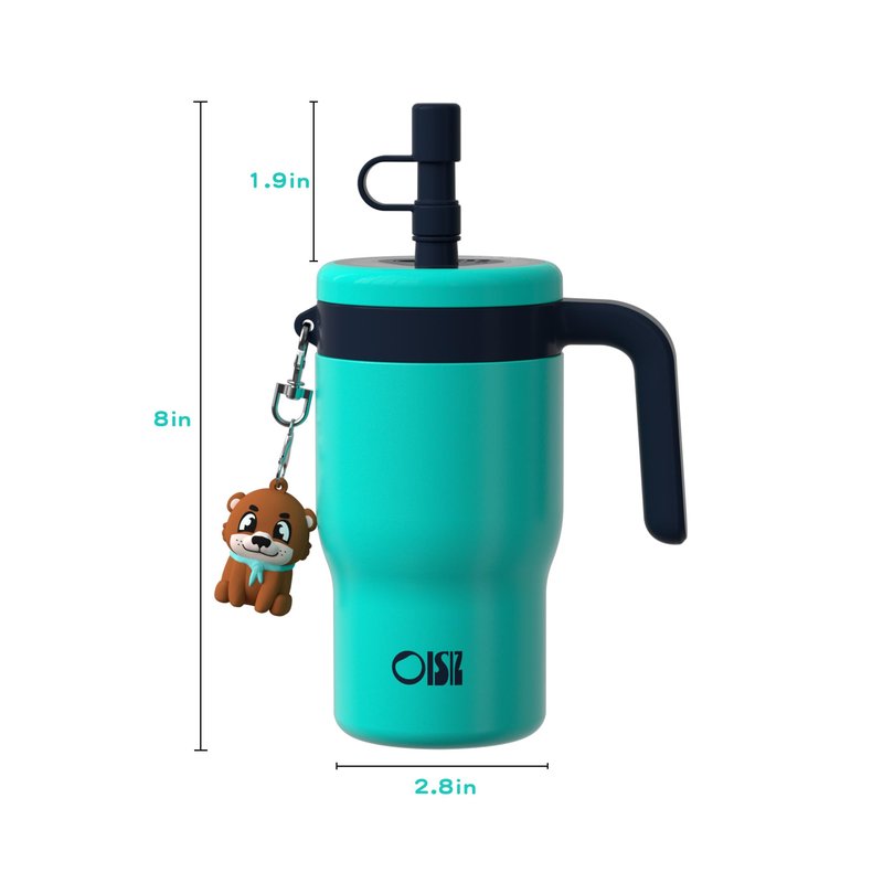 OISIZ 14oz Kids Tumbler with Straw Lid & Handle,Kids Cup with Animal Accessory for School,Kids Water Bottles with Dust-proof Cover,Leakproof Bottles,316 Stainless Steel,Keep Cold 24 Hours-dark green