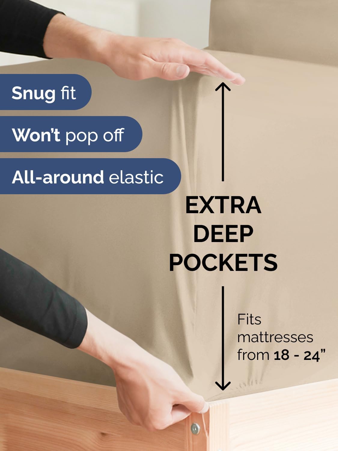 Skiennix Extra Deep Cal King Sheet Set | 6-Piece Breathable Cooling Bedding - Soft, Wrinkle-Free Cream