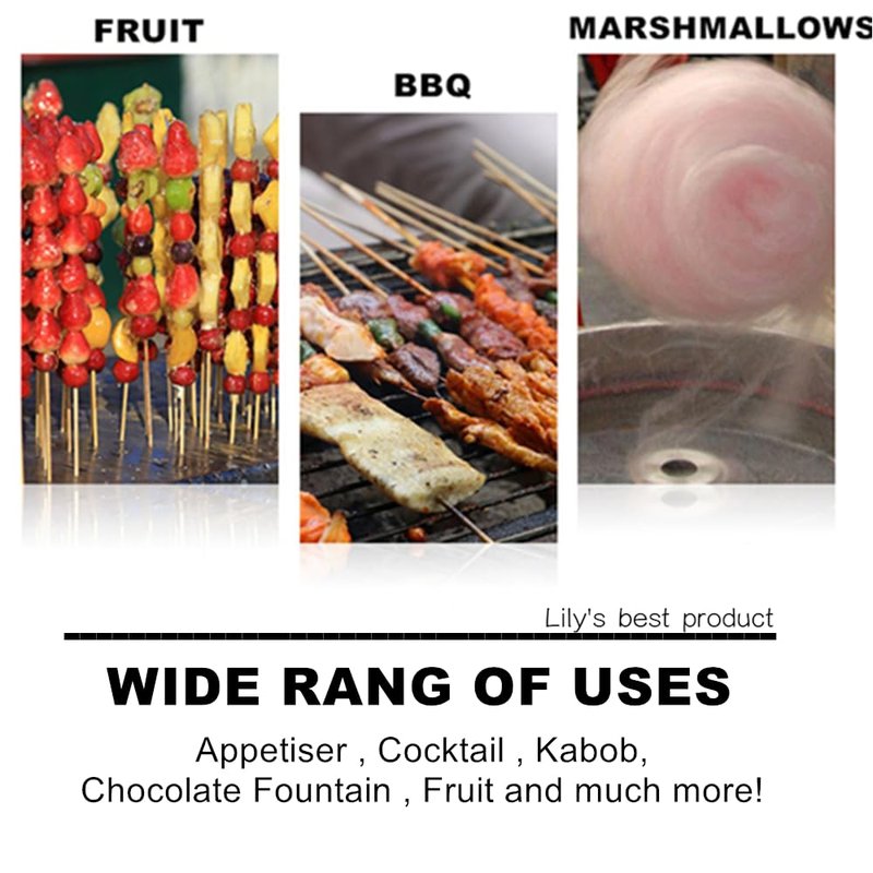 6" Natural Bamboo Skewers for BBQ，Appetiser，Fruit，Cocktail，Kabob，Chocolate Fountain，Grilling，Barbecue，Kitchen，Crafting and Party. Φ=4mm, More Size Choices 8"/10"/12"/14"/16"/17.5"/30"/36"(500 PCS)