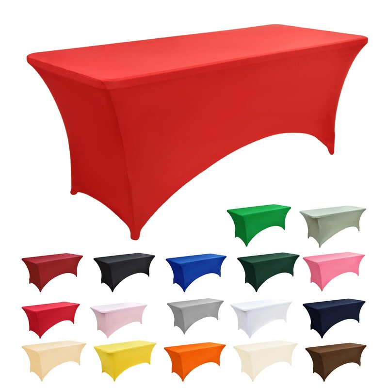 ZarzaaSik 6-Pack 6ft Red Spandex Table Covers for Rectangle Standard Folding Tables - Wrinkle Resistant Stretch Tablecloths - Ultimate Fitted Table Protector for Parties, Trade Shows, Wedding
