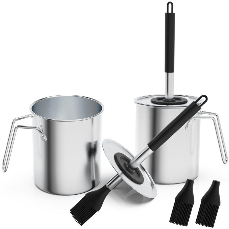 Geesta Adjustable Sauce Pot and Basting Brush Set, Long Stainless Steel Basting Brush for Cooking, Smoking, Fathers Day Grilling Gifts for Men Smoker Accessories, Large Capacity Grilling Tools, 2 Pack
