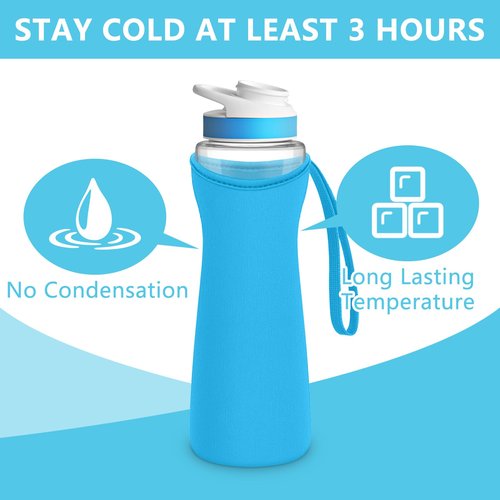 2Pcs Protective Sleeves with Handle for Cirkul 22 oz Water Bottle, Fit for 22 oz Plastic & Stainless Steel Bottles, Anti-slip Cover Made for Cirkul Accessories, Sweat Absorbing Material, Blue & Purple