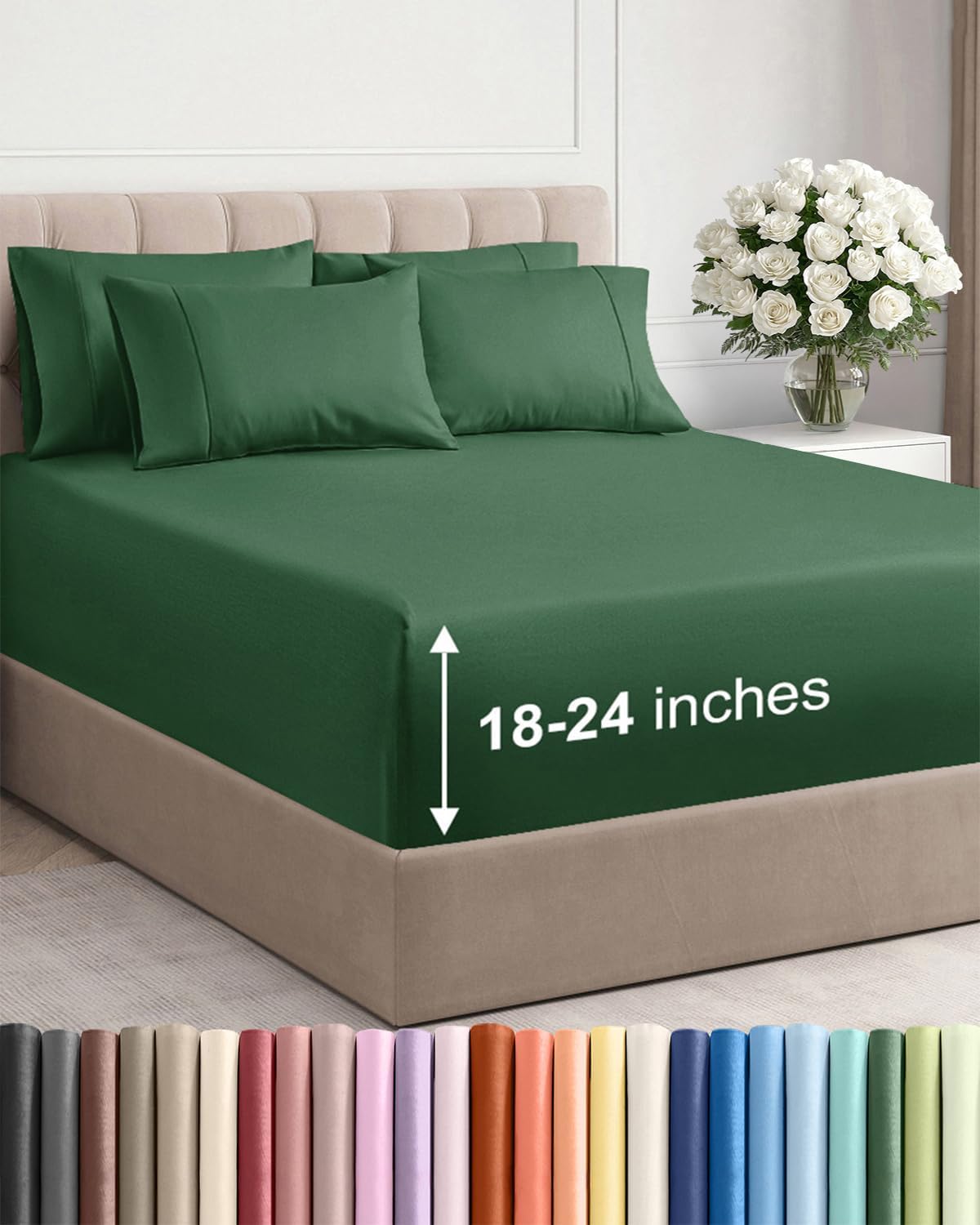 Regine Switzerland Extra Deep King Sheet Set - 6-Piece Breathable Cooling Bedding - Soft, Wrinkle-Free, Emerald Green