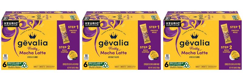 Gevalia, 2-Step K-Cup & Froth Packets, 6 Count, 5.6oz Box (Pack of 3) (Mocha Latte).