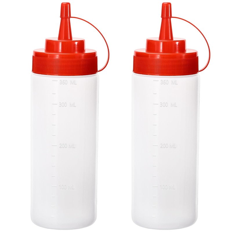 Katfort Condiment Squeeze Bottles Ketchup Dispenser, 4 Pack 12oz Squeeze Bottles for Liquids, Plastic Sauce Bottle with Cap Lid, Squirt Bottles for Sauces Liquids BBQ Dressing Pancake Art