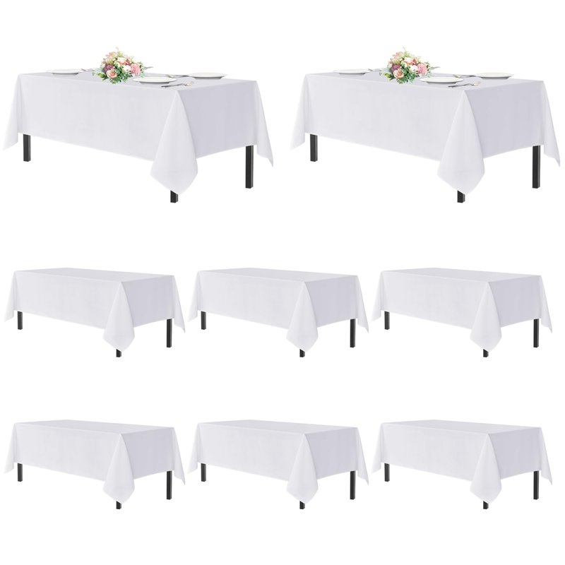 sancua White Table Cloths Rectangle, 8 Pack Tablecoths for 8 Foot Tables - Washable Polyester Fabric Table Cover for Wedding, Birthday Party, Banquet Reception, 60x120 Inch
