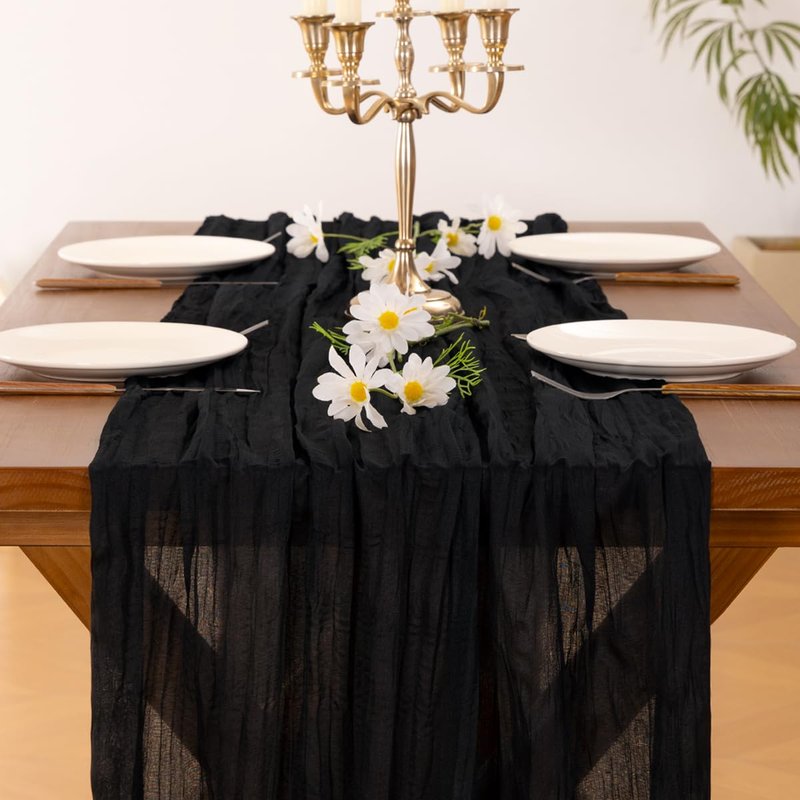 Socomi 10pcs Black Cheesecloth Table Runner Boho Rustic Gauze Summer 120 inch 10FT Cheese Cloth Sheer Runner for Wedding Party Baby Shower Birthday Home Decor Holiday Decorations
