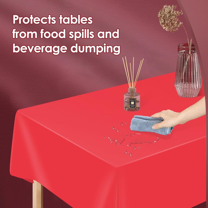 Xnluothsk Red 5 Pack 54 x 108 Inch Plastic Tablecloth Disposable Tablecloth for Rectangle Table, Party Plastic Table Cloth