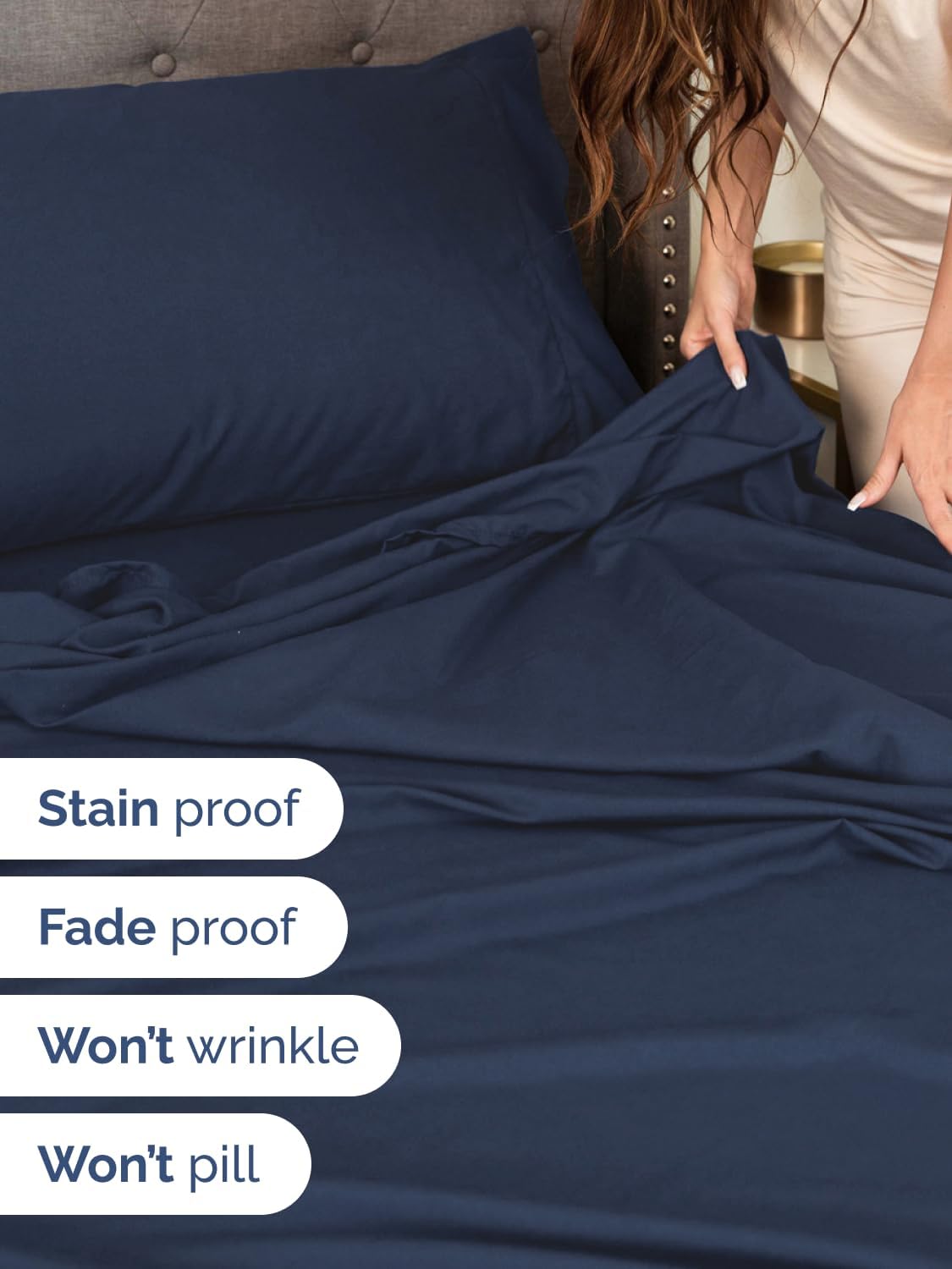 Skiennix Extra Deep Cal King Sheet Set - 6 Piece Breathable Cooling Bedding - Soft Wrinkle-Free Navy Blue