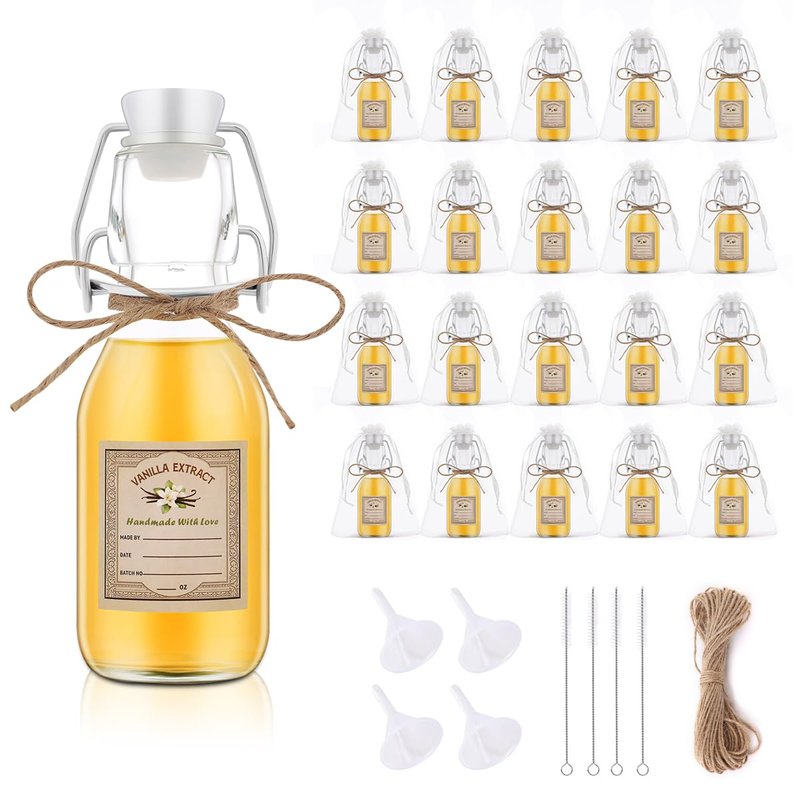 zjdbset 20Pcs 4 oz Swing Top Glass Bottles for Vanilla Extract Homemade,Flip Top Glass Bottles for Food Storage Canister for Hot Sauce Beans