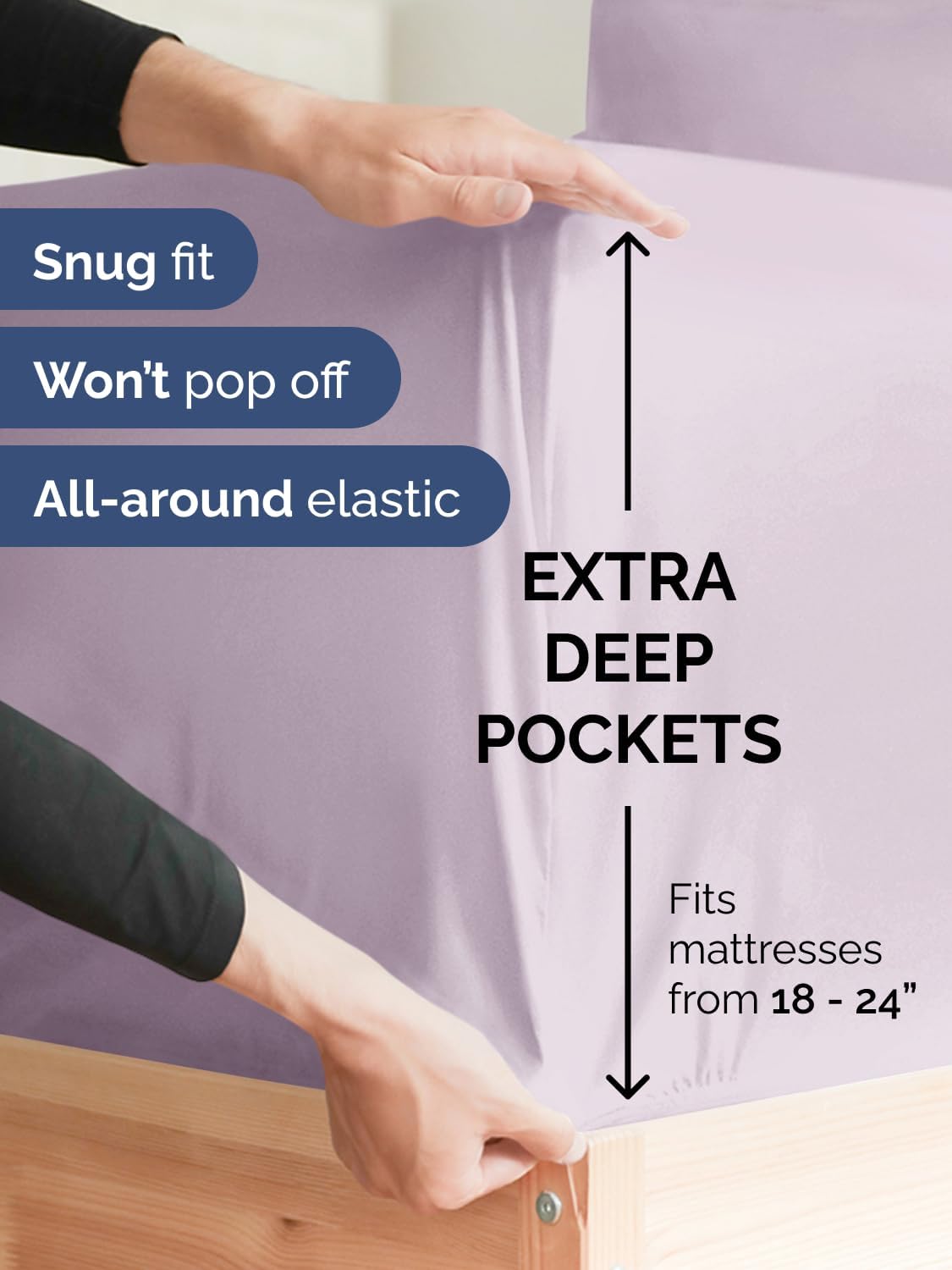Skiennix Extra Deep Cal King Sheet Set - 6 Piece Breathable Cooling Bedding - Soft Wrinkle-Free Light Lavender