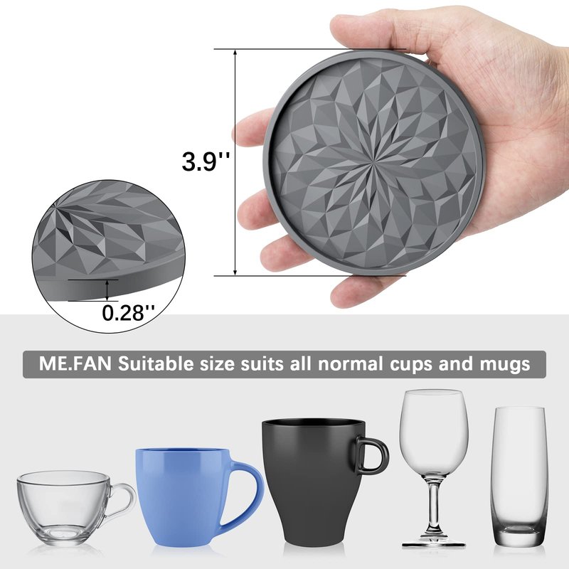 ME.FAN Silicone Coasters with Holder,[6 Pack] Drinking Coasters - Cup Mat for Hot or Cold Drinks, Thickened, Non-Slip, Non-stick,Deep Tray Pale Mauve