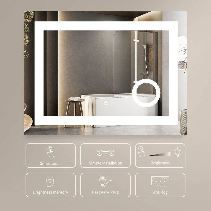 MIRPLUS 24 x 32 inch Bathroom Mirrors for Wall, LED Bathroom Mirror with Lights, Rectangular Bathroom Mirror with 3X Amplifier Anti-Fog Mirrors