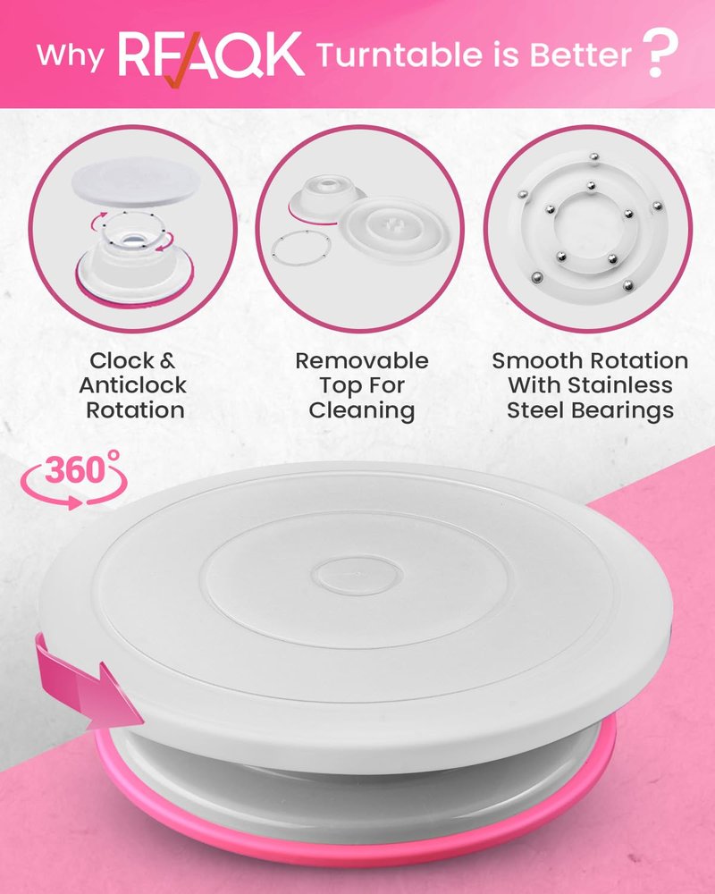 RFAQK 200PCs Cake Decorating Kit with Cake Turntable & Leveler, Baking Supplies Gift Includes 110+1 Piping Bags,55 Icing Tips,2 Frosting Spatulas, Adjustable Scraper, Video Tutorial, Booklet & more