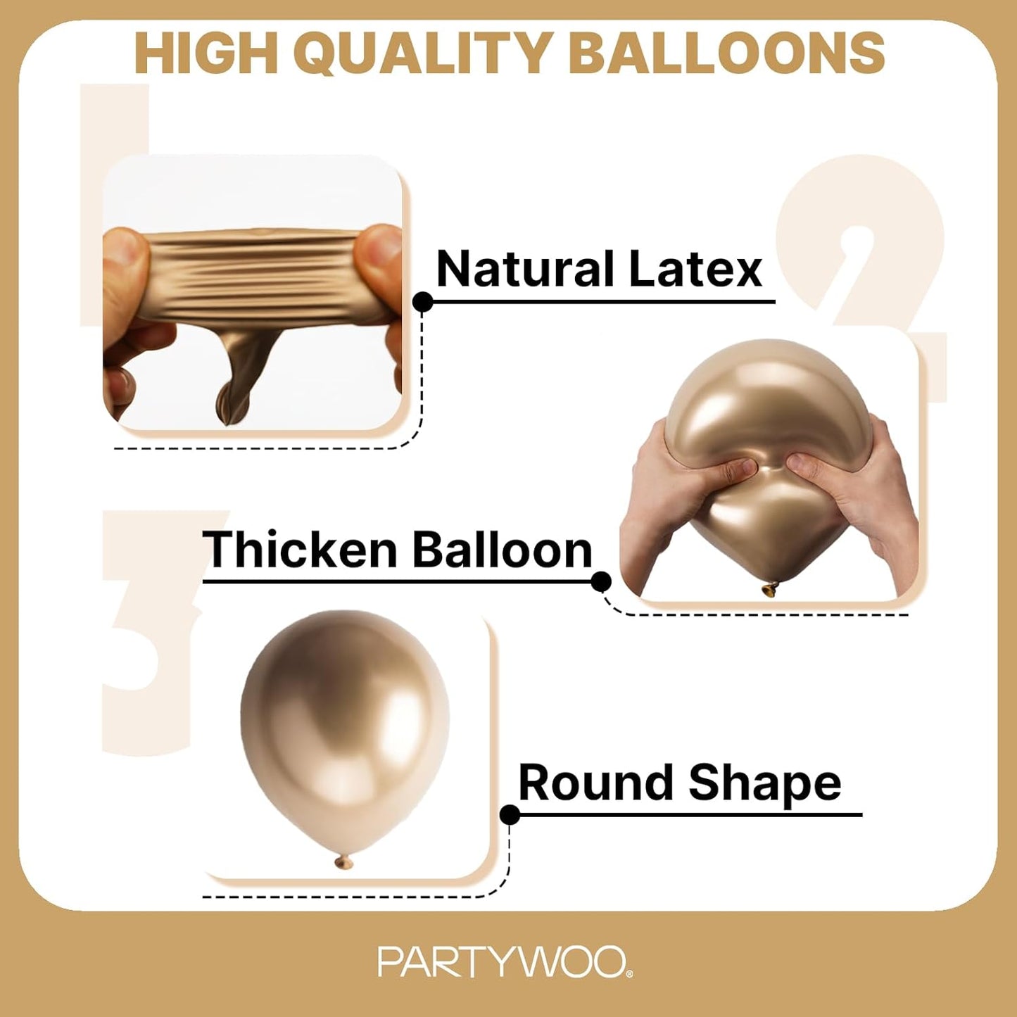PartyWoo Metallic Gold Balloons - 120-Piece Chrome Balloon Arch Kit for Birthday & Wedding Decor | Various Sizes 5-18 Inch