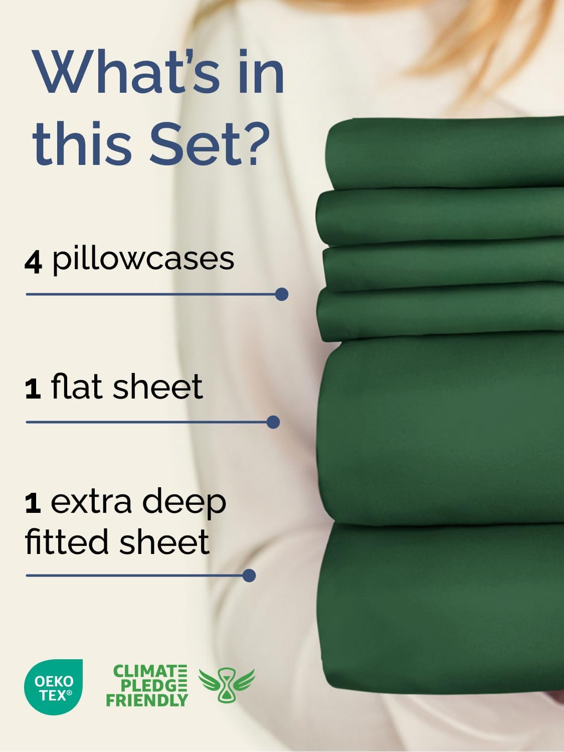 Regine Switzerland Extra Deep King Sheet Set - 6-Piece Breathable Cooling Bedding - Soft, Wrinkle-Free, Emerald Green
