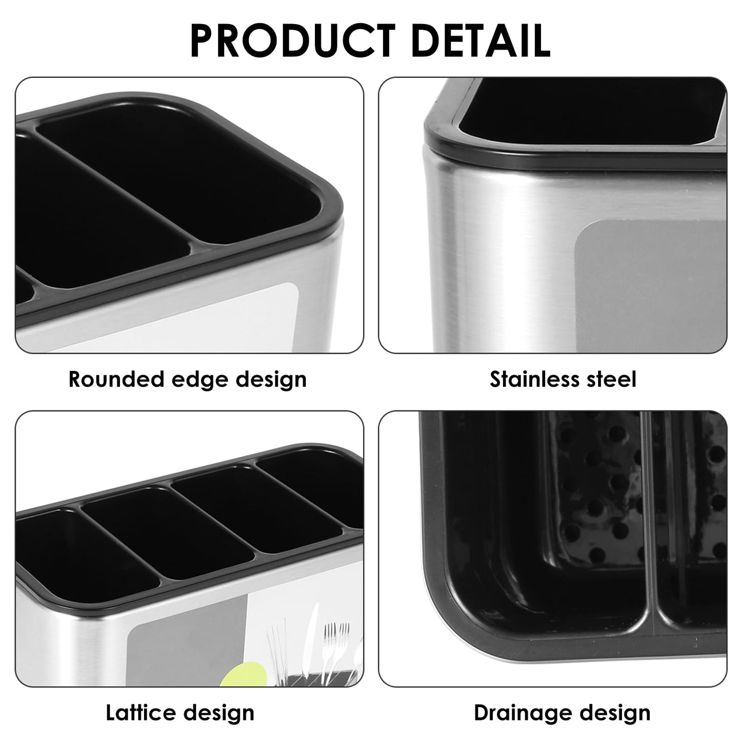 FAMIWIN Silverware Cutlery Organizer, Stainless Steel Kitchen Utensil Holder with 4 Compartments for Counter, Caddy Organizer for Faltware Spoon Fork and Tool