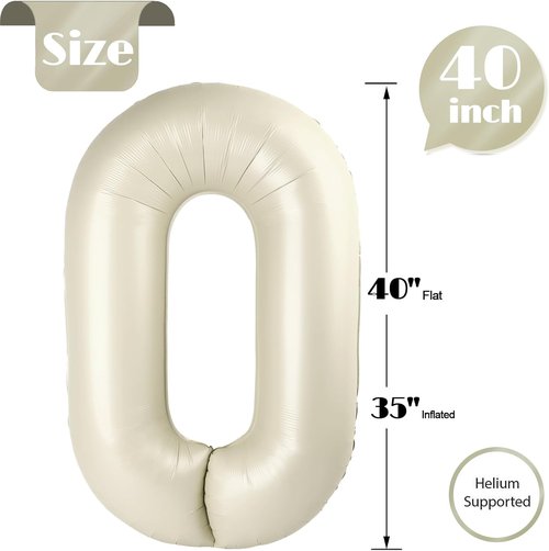 Cream Number Balloon - 40 Inch Cream 0 Balloon for Birthday Decorations | Perfect Party Supplies