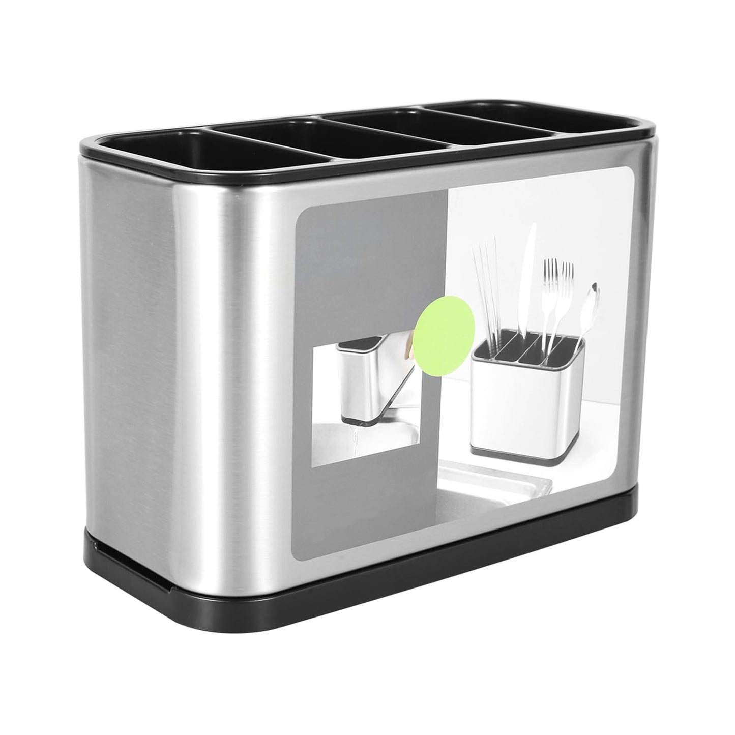 FAMIWIN Silverware Cutlery Organizer, Stainless Steel Kitchen Utensil Holder with 4 Compartments for Counter, Caddy Organizer for Faltware Spoon Fork and Tool