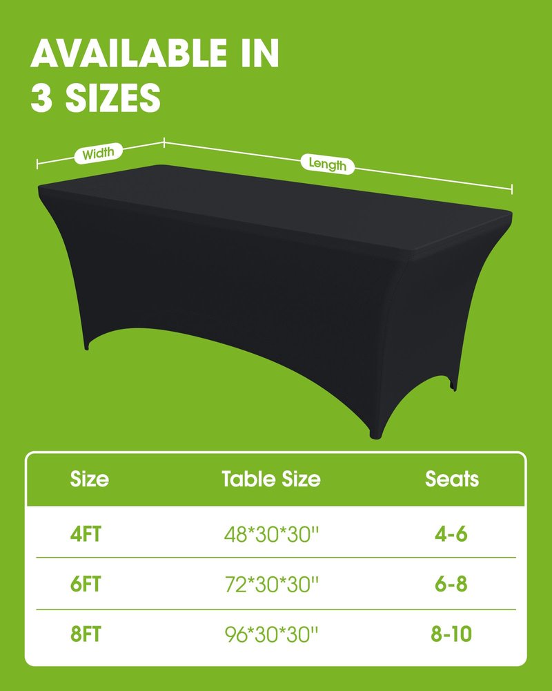 Pureegg Spandex Tablecloth 6ft - 12 Pack, Fitted and Tight Cloth for Rectangle Table, Wrinkle-Free and Stretch Table Cover for Party, Wedding, Banquet and Birthday, Black