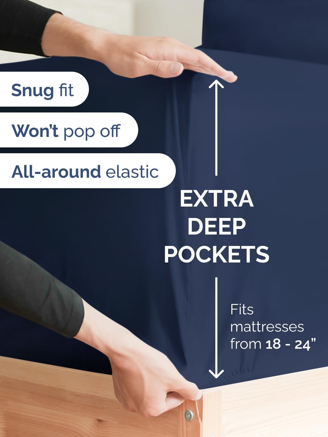 Skiennix Extra Deep Cal King Sheet Set - 6 Piece Breathable Cooling Bedding - Soft Wrinkle-Free Navy Blue