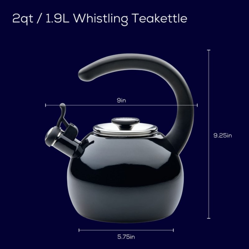Circulon Enamel on Steel Whistling Induction Teakettle, Tea Kettle for Stovetop with Flip-Up Spout, 2-Quart, Black