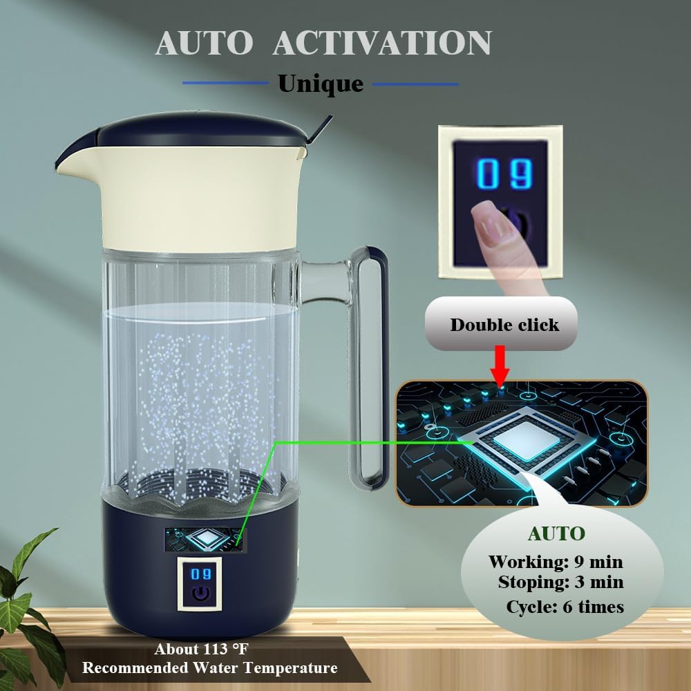 GOSOIT Hydrogen Water Bottle Hydrogen Water Generator Ionizer Hydrogen Rich Water Maker Machine Hydrogen Water Pitcher with SPE PEM Tech (Datin Blue)