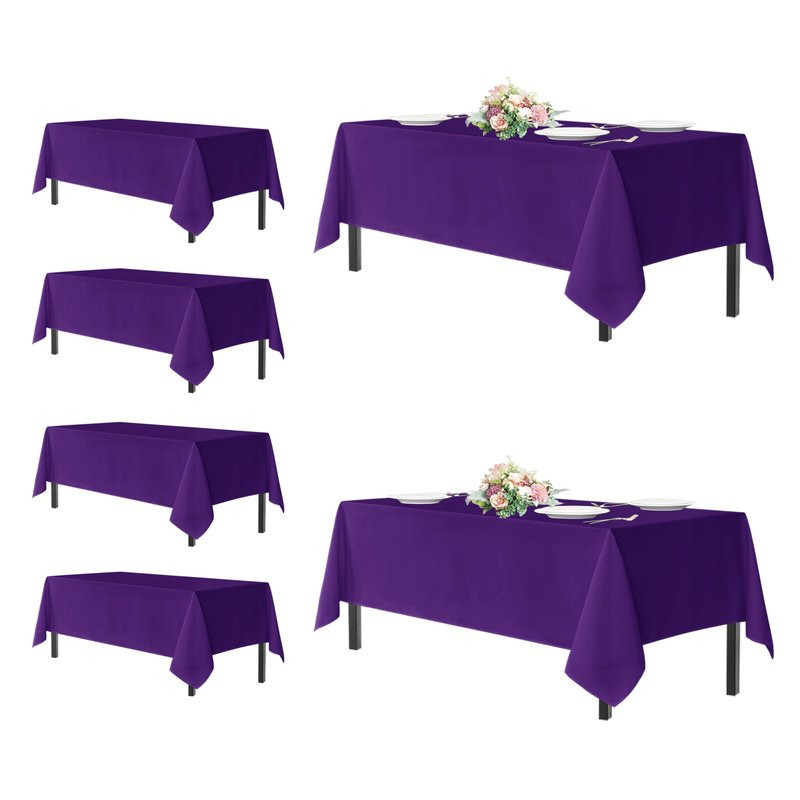 sancua Rectangle Tablecloths for 8 Foot Tables, 6 Pack - Washable Polyester Fabric Table Cloth for Halloween Party Wedding Birthday Banquet Reception, 60x120 Inch, Purple
