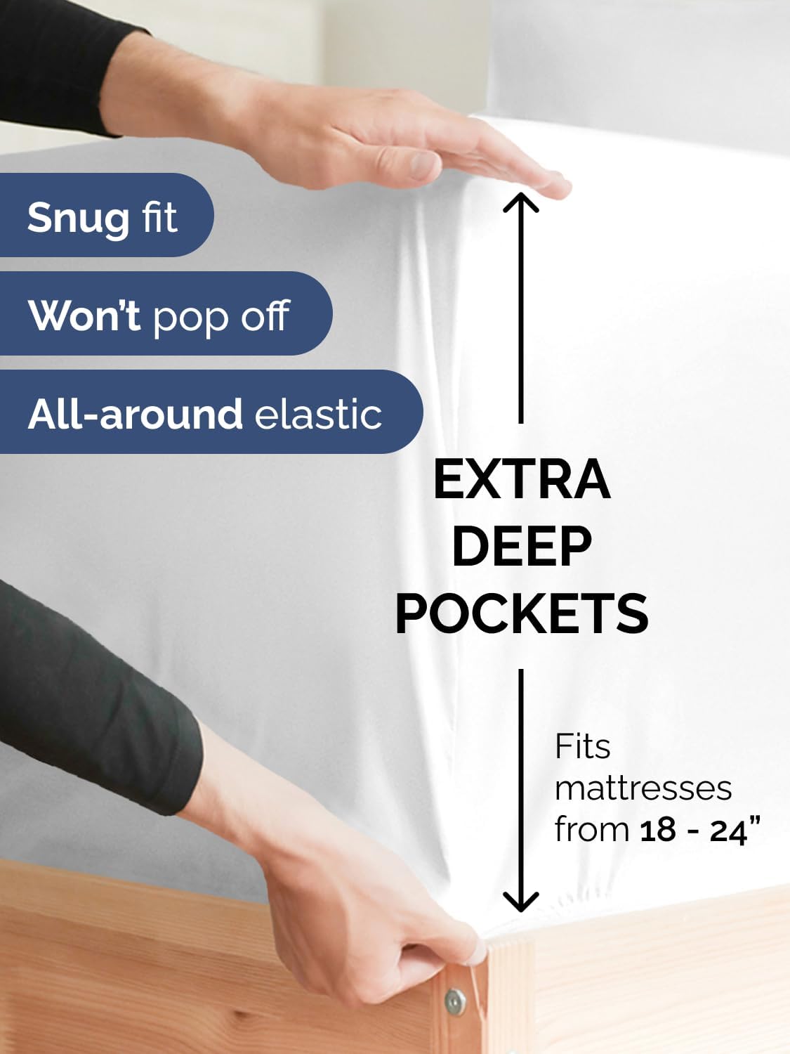 Regine Switzerland Extra Deep Queen Fitted Sheet - Ultra Soft, Wrinkle-Free - Fits 18-24 Inch Mattresses - Easy-Care & Breathable - White