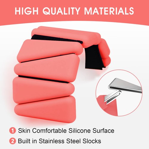 Adjustable Wrist Weights Set of 2, Silicone Weight Bracelets (1Lbs Each) Fits for Women & Men, Wearable Ankle & Wrist Weights, Suitable for Yoga, Pilates, Dance, Pool Exercises, Jogging (Red)