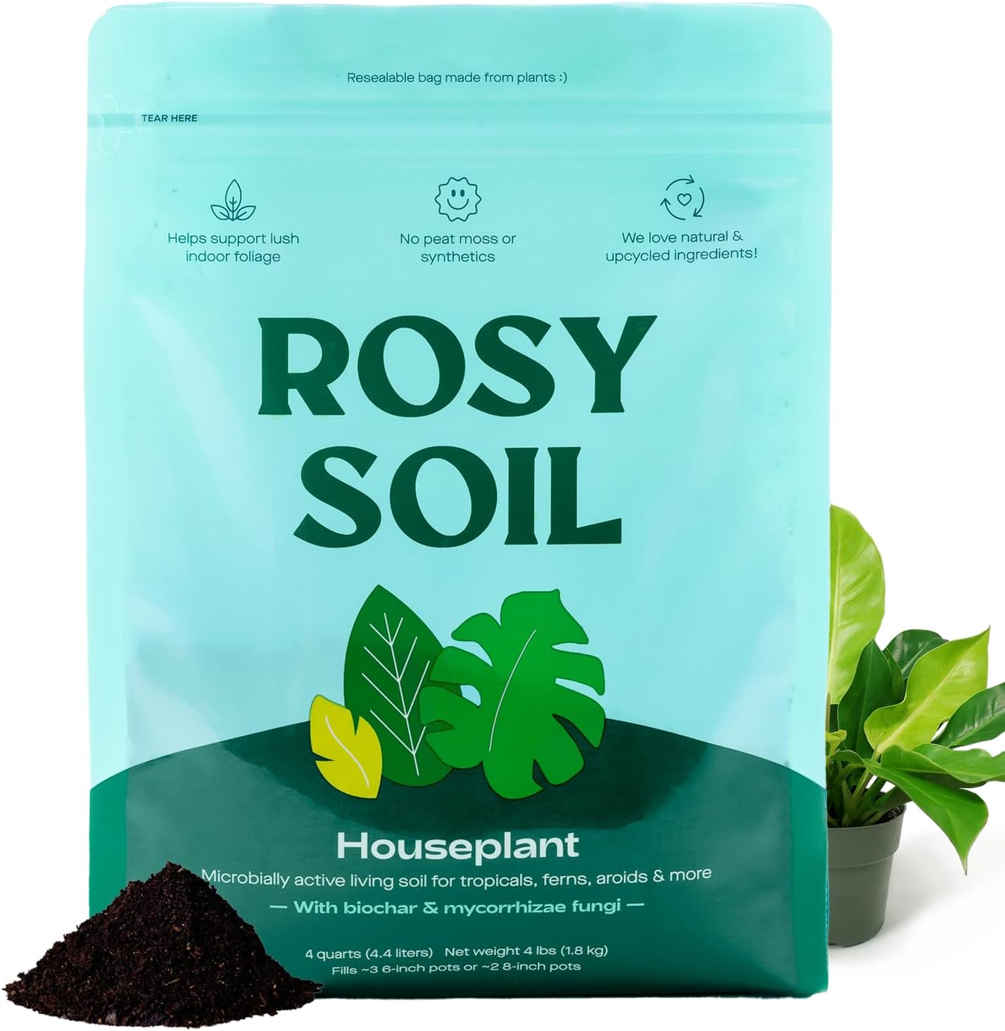 Rosy Soil Indoor Potting Soil - Organic Mix Enriched with Biochar for Healthy House Plants | 8qt